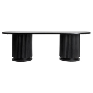 Rowena Interiors Fluted Mango Wood Oval Coffee Table with Double Pedestal Base for Modern Living Black EC1844MC
