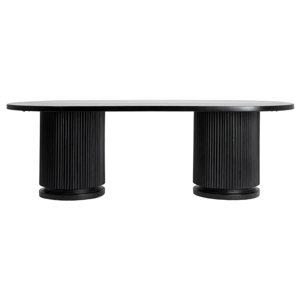 Rowena Interiors Fluted Mango Wood Oval Coffee Table with Double Pedestal Base for Modern Living Black EC1844MC