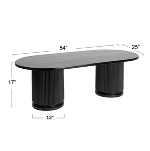 Rowena Interiors Fluted Mango Wood Oval Coffee Table with Double Pedestal Base for Modern Living Black EC1844MC
