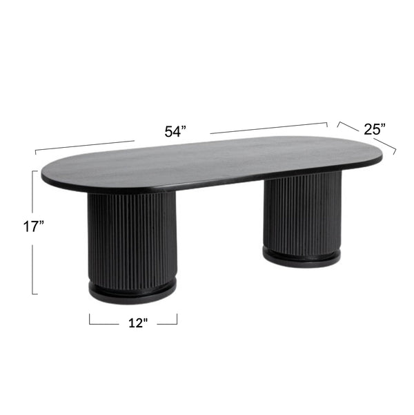 Rowena Interiors Fluted Mango Wood Oval Coffee Table with Double Pedestal Base for Modern Living Black EC1844MC
