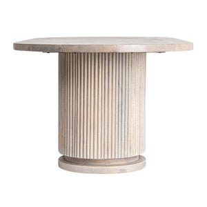 Rowena Interiors Fluted Mango Wood Oval Coffee Table with Double Pedestal Base for Modern Living Natural EC1845MC