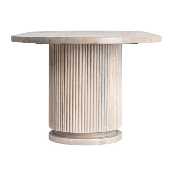 Rowena Interiors Fluted Mango Wood Oval Coffee Table with Double Pedestal Base for Modern Living Natural EC1845MC