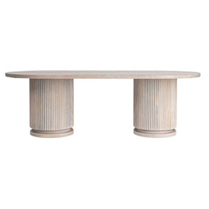 Rowena Interiors Fluted Mango Wood Oval Coffee Table with Double Pedestal Base for Modern Living Natural EC1845MC