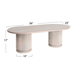 Rowena Interiors Fluted Mango Wood Oval Coffee Table with Double Pedestal Base for Modern Living Natural EC1845MC