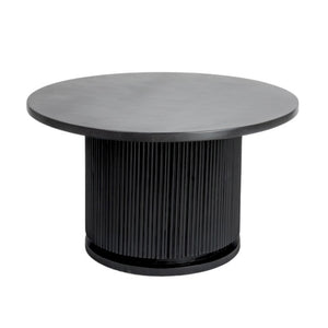 Rowena Interiors Fluted Pedestal Round Coffee Table Solid Mango Wood Bleached Finish Minimalist Decor Black EC1846MC