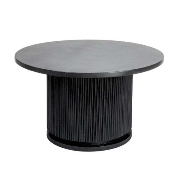 Rowena Interiors Fluted Pedestal Round Coffee Table Solid Mango Wood Bleached Finish Minimalist Decor Black EC1846MC