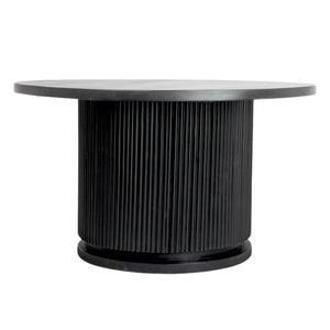 Rowena Interiors Fluted Pedestal Round Coffee Table Solid Mango Wood Bleached Finish Minimalist Decor Black EC1846MC