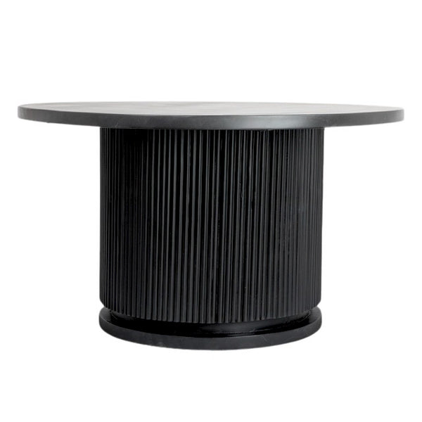 Rowena Interiors Fluted Pedestal Round Coffee Table Solid Mango Wood Bleached Finish Minimalist Decor Black EC1846MC