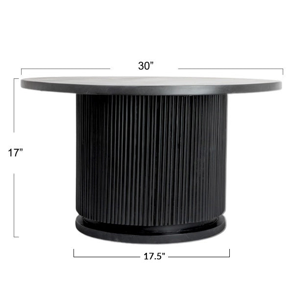 Rowena Interiors Fluted Pedestal Round Coffee Table Solid Mango Wood Bleached Finish Minimalist Decor Black EC1846MC