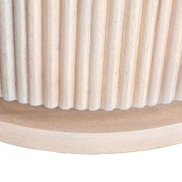 Rowena Interiors Fluted Pedestal Round Coffee Table Solid Mango Wood Bleached Finish Minimalist Decor Natural EC1847MC
