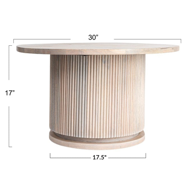 Rowena Interiors Fluted Pedestal Round Coffee Table Solid Mango Wood Bleached Finish Minimalist Decor Natural EC1847MC