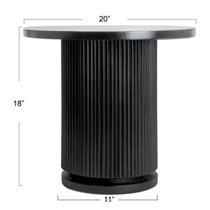 Rowena Interiors Fluted Solid Mango Wood Round End Table Bleached Pedestal Base for Modern Interiors EC1848