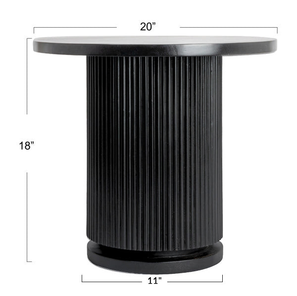 Rowena Interiors Fluted Solid Mango Wood Round End Table Bleached Pedestal Base for Modern Interiors EC1848
