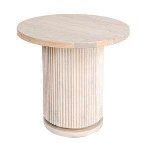 Rowena Interiors Fluted Mango Wood Round End Table Bleached Pedestal Base for Minimalist Spaces EC1849