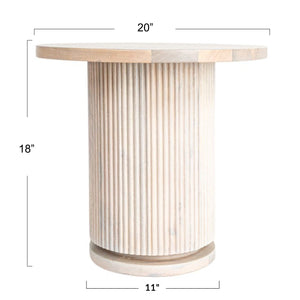 Rowena Interiors Fluted Mango Wood Round End Table Bleached Pedestal Base for Minimalist Spaces EC1849