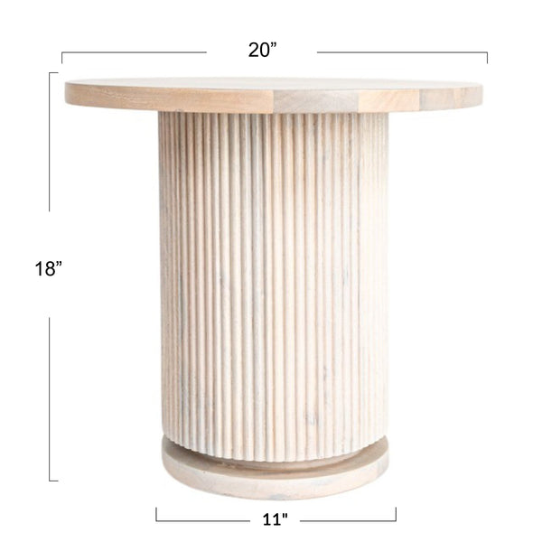 Rowena Interiors Fluted Mango Wood Round End Table Bleached Pedestal Base for Minimalist Spaces EC1849