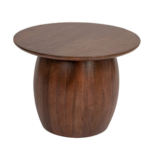 Rowena Interiors Mango Wood Round Side Table Solid Walnut Finish Sculpted Legs Farmhouse Living Room EC1852