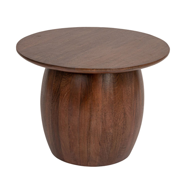 Rowena Interiors Mango Wood Round Side Table Solid Walnut Finish Sculpted Legs Farmhouse Living Room EC1852