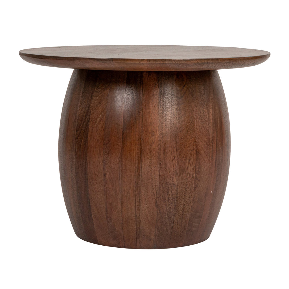 Rowena Interiors Mango Wood Round Side Table Solid Walnut Finish Sculpted Legs Farmhouse Living Room EC1852