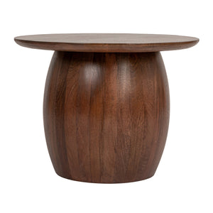Rowena Interiors Mango Wood Round Side Table Solid Walnut Finish Sculpted Legs Farmhouse Living Room EC1852
