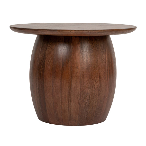 Rowena Interiors Mango Wood Round Side Table Solid Walnut Finish Sculpted Legs Farmhouse Living Room EC1852