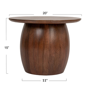 Rowena Interiors Mango Wood Round Side Table Solid Walnut Finish Sculpted Legs Farmhouse Living Room EC1852