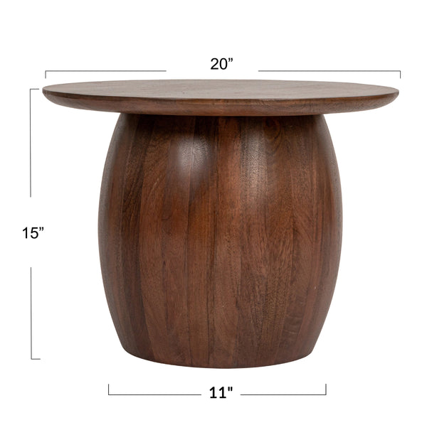 Rowena Interiors Mango Wood Round Side Table Solid Walnut Finish Sculpted Legs Farmhouse Living Room EC1852
