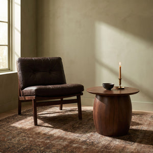 Rowena Interiors Mango Wood Round Side Table Solid Walnut Finish Sculpted Legs Farmhouse Living Room EC1852