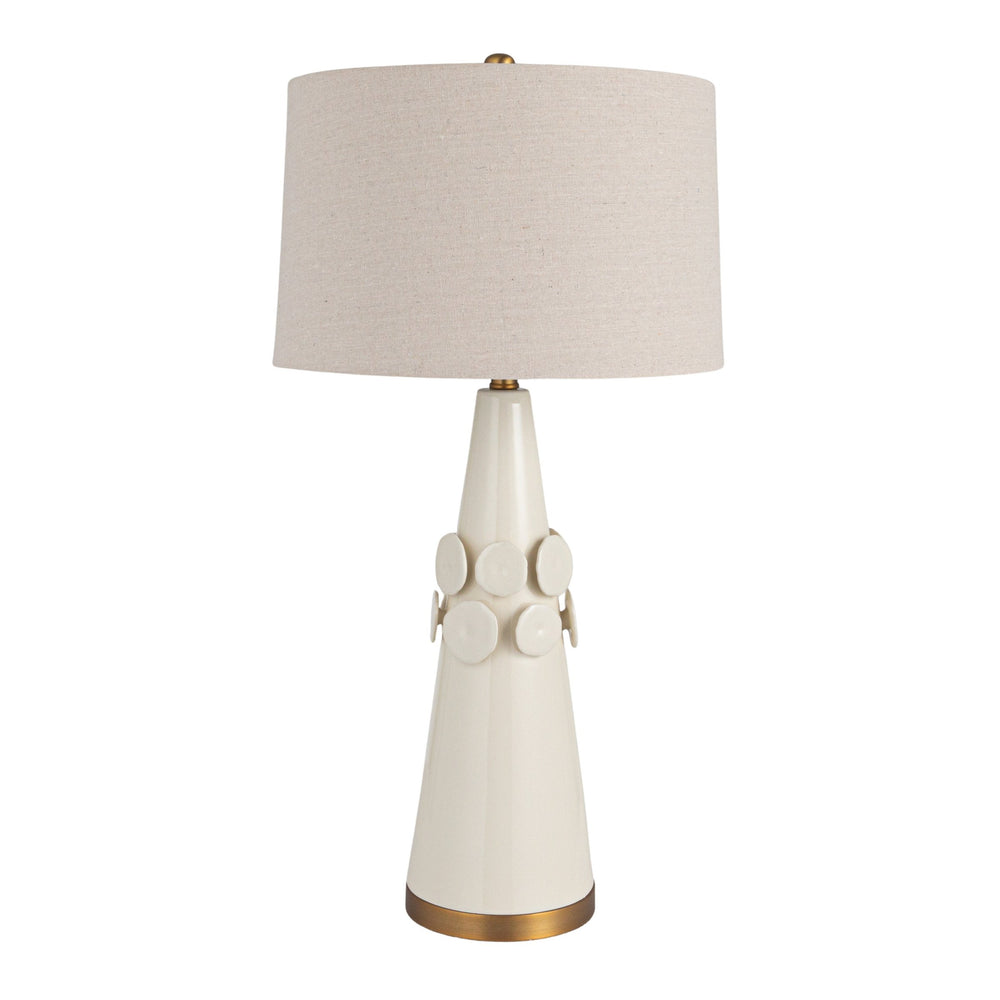 Rowena Interiors 32 Inch Artisan Stoneware Ceramic Table Lamp with Brass Base and Natural Linen Shade EC1856