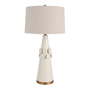 Rowena Interiors 32 Inch Artisan Stoneware Ceramic Table Lamp with Brass Base and Natural Linen Shade EC1856