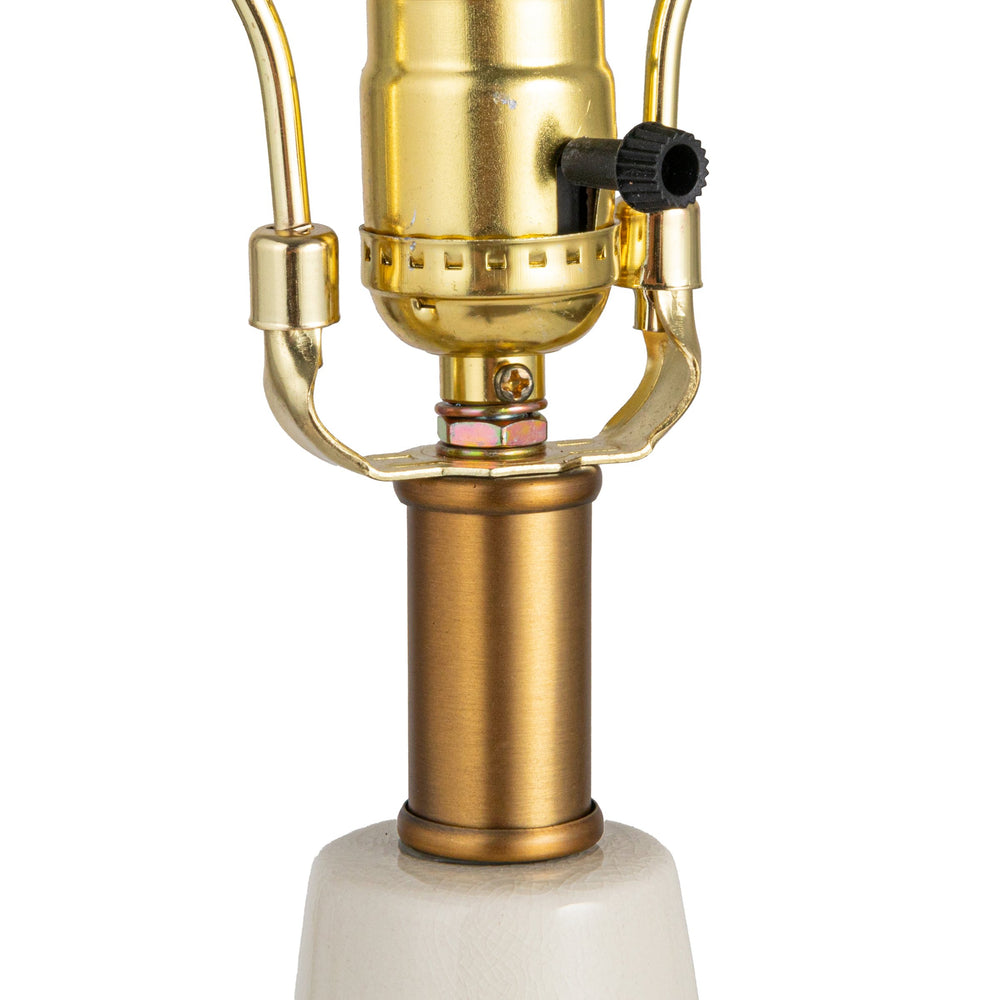 Rowena Interiors 32 Inch Artisan Stoneware Ceramic Table Lamp with Brass Base and Natural Linen Shade EC1856