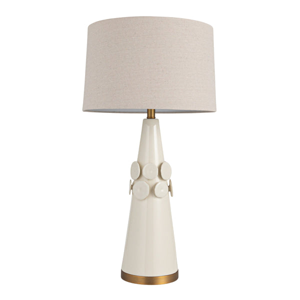 Rowena Interiors 32 Inch Artisan Stoneware Ceramic Table Lamp with Brass Base and Natural Linen Shade EC1856