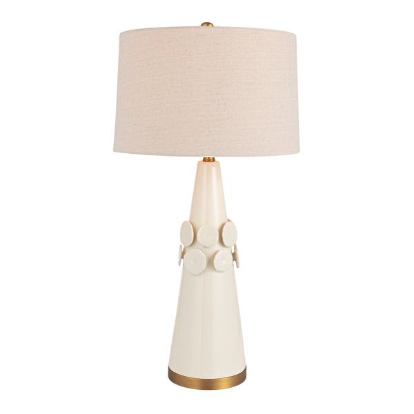 Rowena Interiors 32 Inch Artisan Stoneware Ceramic Table Lamp with Brass Base and Natural Linen Shade EC1856