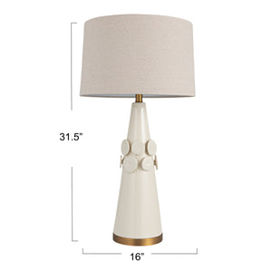 Rowena Interiors 32 Inch Artisan Stoneware Ceramic Table Lamp with Brass Base and Natural Linen Shade EC1856