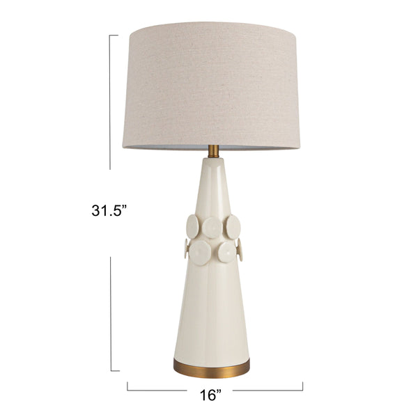 Rowena Interiors 32 Inch Artisan Stoneware Ceramic Table Lamp with Brass Base and Natural Linen Shade EC1856