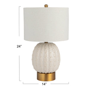 Rowena Interiors 24 Inch Stoneware Globe Lamp Crackle Glaze Base with Natural Linen Drum Shade Coastal EC1857
