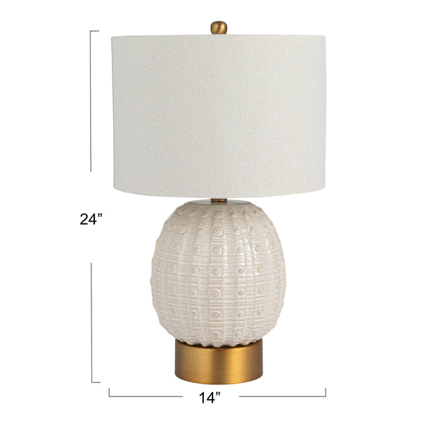Rowena Interiors 24 Inch Stoneware Globe Lamp Crackle Glaze Base with Natural Linen Drum Shade Coastal EC1857