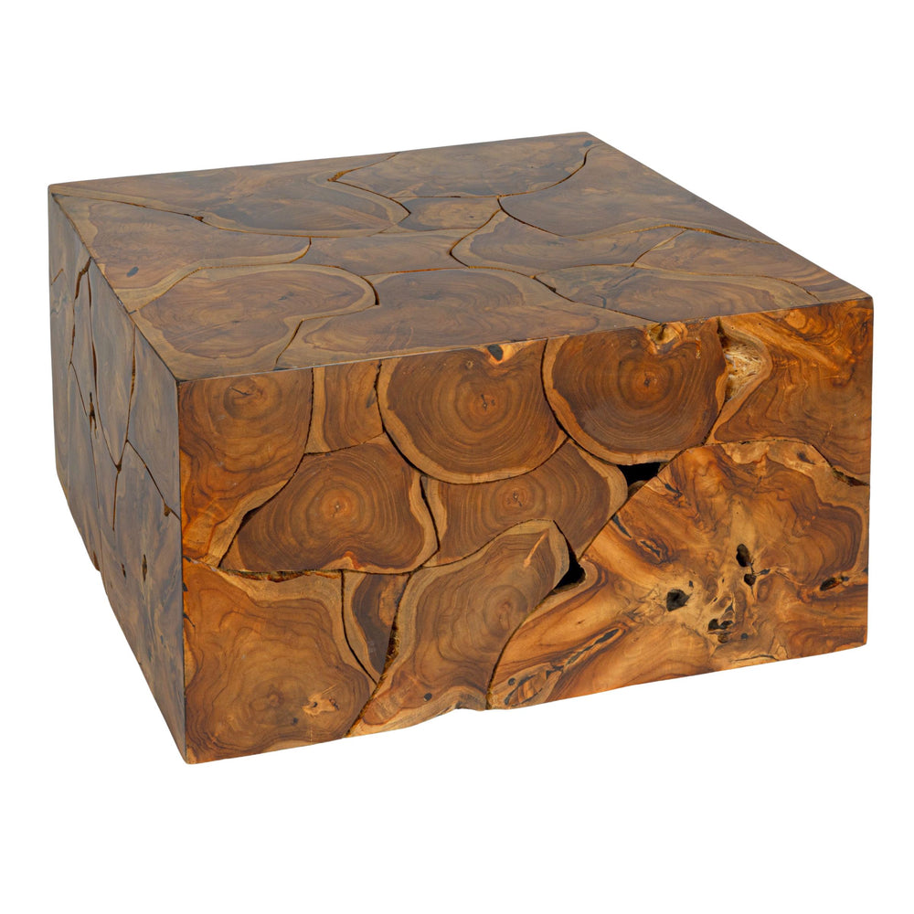 Rowena Interiors Square Solid Teak Root Coffee Table with Natural Grain for Bohemian Living Rooms EC1880