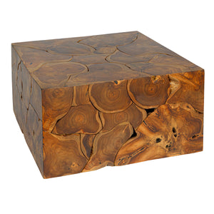 Rowena Interiors Square Solid Teak Root Coffee Table with Natural Grain for Bohemian Living Rooms EC1880