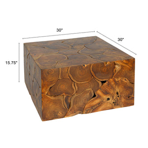 Rowena Interiors Square Solid Teak Root Coffee Table with Natural Grain for Bohemian Living Rooms EC1880