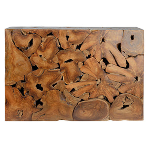 Rowena Interiors Rectangular Solid Teak Root Console Table Organic Grain Entryway Accent Piece EC1881