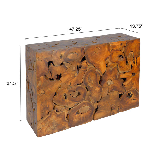 Rowena Interiors Rectangular Solid Teak Root Console Table Organic Grain Entryway Accent Piece EC1881
