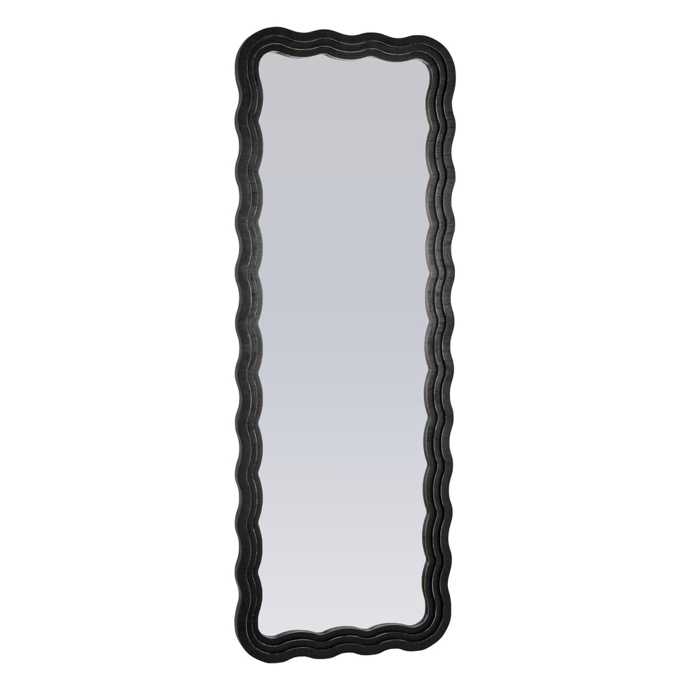Rowena Interiors Rectangular Wavy Wood Floor Mirror with Sculptural Black Frame for Modern Interiors EC1884