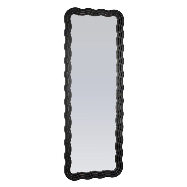 Rowena Interiors Rectangular Wavy Wood Floor Mirror with Sculptural Black Frame for Modern Interiors EC1884