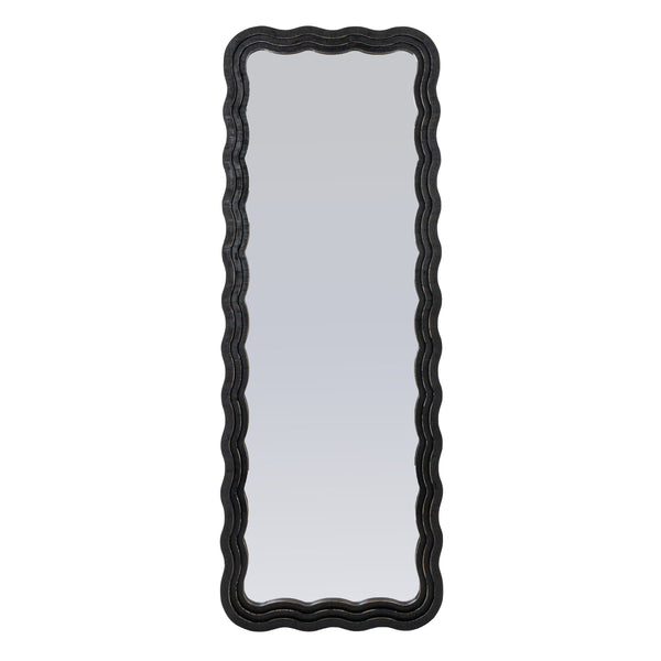 Rowena Interiors Rectangular Wavy Wood Floor Mirror with Sculptural Black Frame for Modern Interiors EC1884