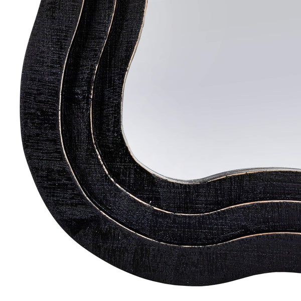 Rowena Interiors Rectangular Wavy Wood Floor Mirror with Sculptural Black Frame for Modern Interiors EC1884