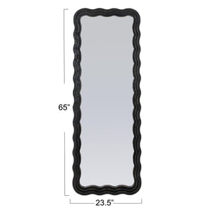Rowena Interiors Rectangular Wavy Wood Floor Mirror with Sculptural Black Frame for Modern Interiors EC1884