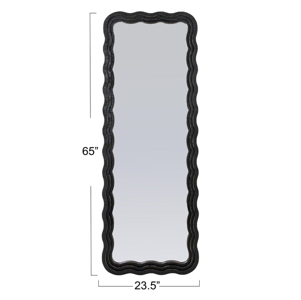 Rowena Interiors Rectangular Wavy Wood Floor Mirror with Sculptural Black Frame for Modern Interiors EC1884