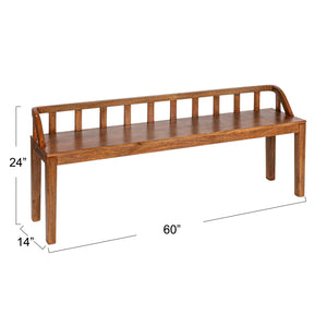Rowena Interiors Mango Wood Solid Hardwood Entryway Bench Low Profile Farmhouse Bedroom Accent Walnut Finish EC1891