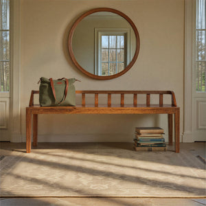 Rowena Interiors Mango Wood Solid Hardwood Entryway Bench Low Profile Farmhouse Bedroom Accent Walnut Finish EC1891
